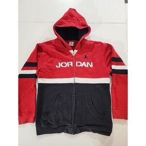 Nike Air Jordan Jumpman Spell Out Colorblock Full Zip Hoodie Red Black Mens M